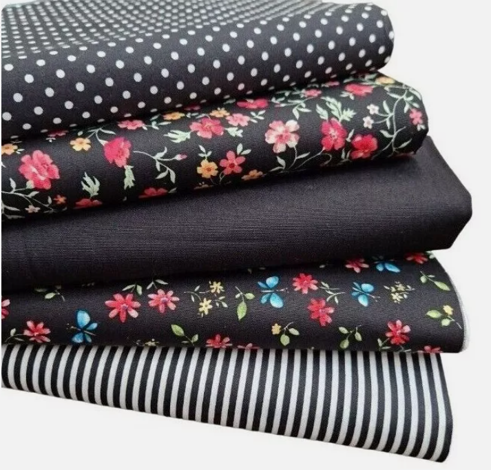 Black Floral 100% Cotton Fabric Bundles Fat Quarters Squares Craft Sewing