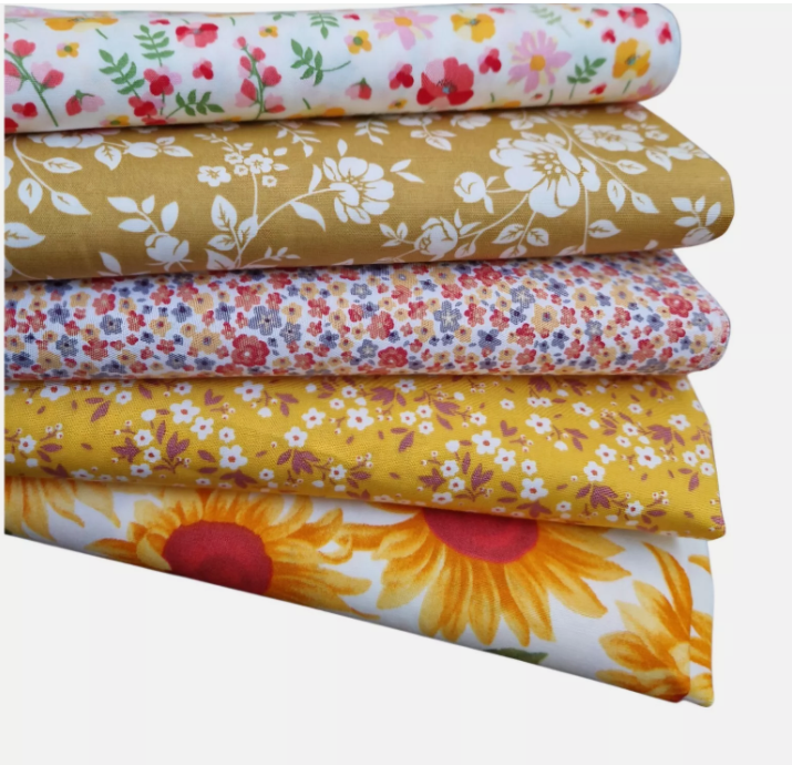 Yellow Summer 100% Cotton Fabric Bundles Fat Quarters Squares Craft Sewing Floral Material