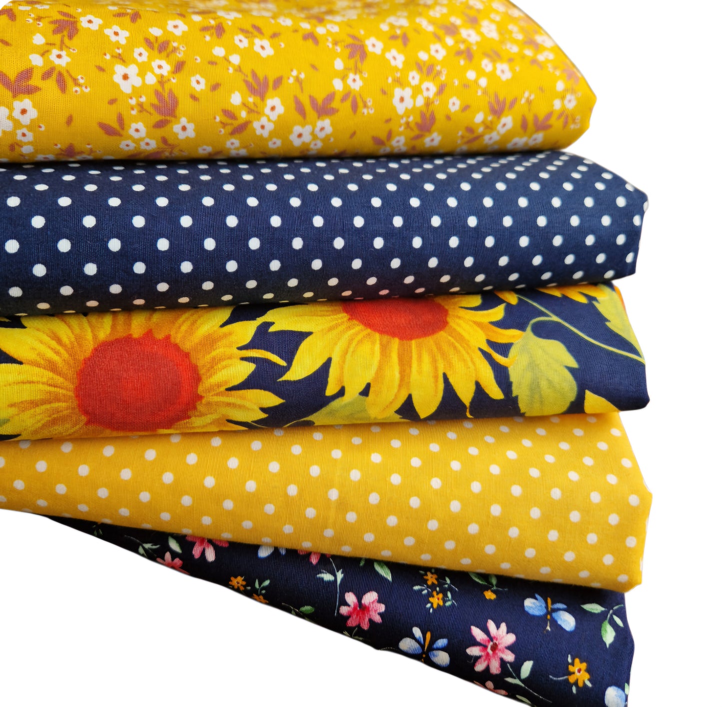 Summer Navy & Yellow 100% Cotton Fabric Bundles Fat Quarters Squares Craft Sewing Floral Material