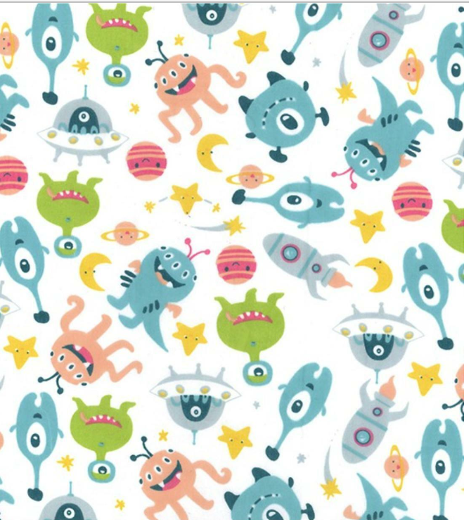 Alien Polycotton Fabric Spaceship Stars Craft Material Sewing Kids Novelty