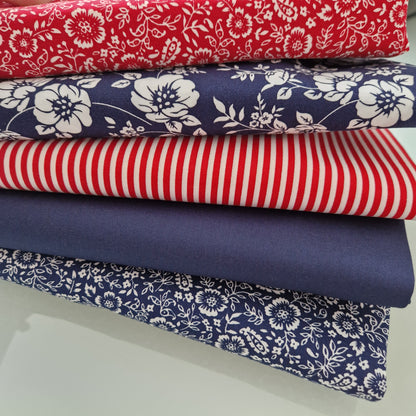 Red & Navy 100% Cotton Fabric Bundles Fat Quarters Squares