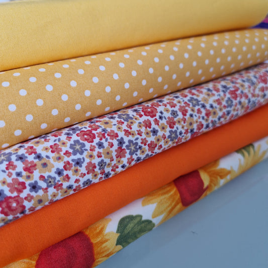 Yellow Floral 100% Cotton Fabric Bundles Fat Quarters Squares