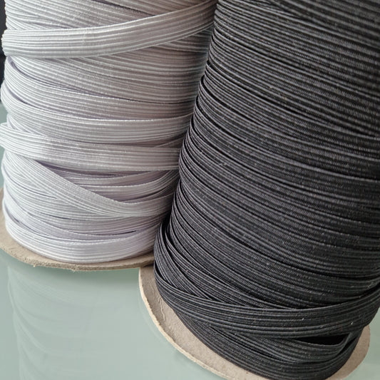 Flat Stretch Elastic Black & White 12mm 1/2 Inch