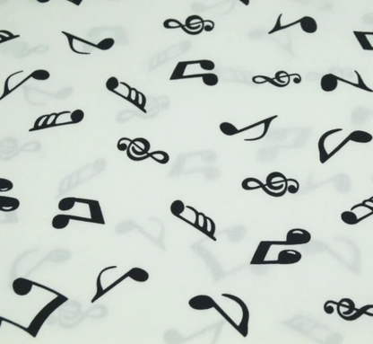 White Music Notes 100% Cotton Fabric Rose & Hubble Quilting Craft Per Metre