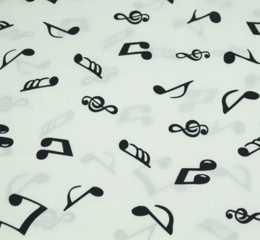 White Music Notes 100% Cotton Fabric Rose & Hubble Quilting Craft Per Metre