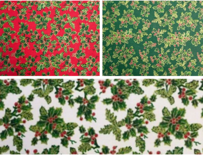 Holly 100% Cotton Christmas Fabric Xmas Sewing Craft Red Green Material