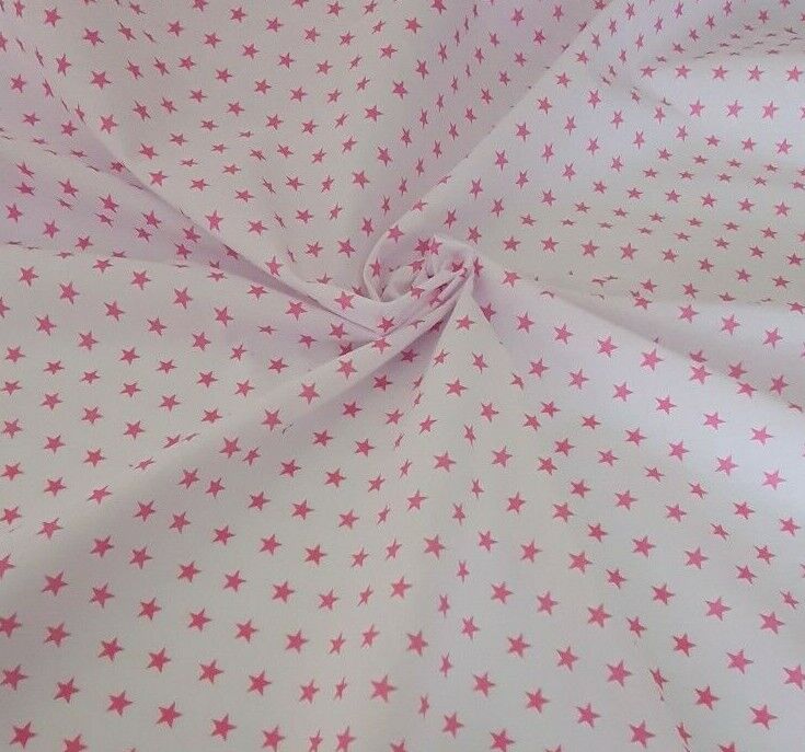 Star Polycotton Fabric Mini Stars Crafts Costume Metre Half Metre Black Pink