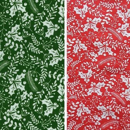 Christmas Cotton Fabric Holly Mistletoe Xmas Rose & Hubble 100% Cotton Red Green