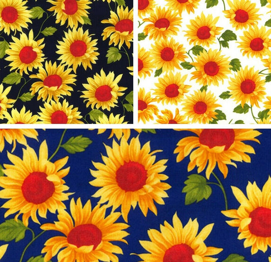 Sunflower Rose & Hubble 100% Cotton Poplin Fabric Floral Yellow Metre Flowers