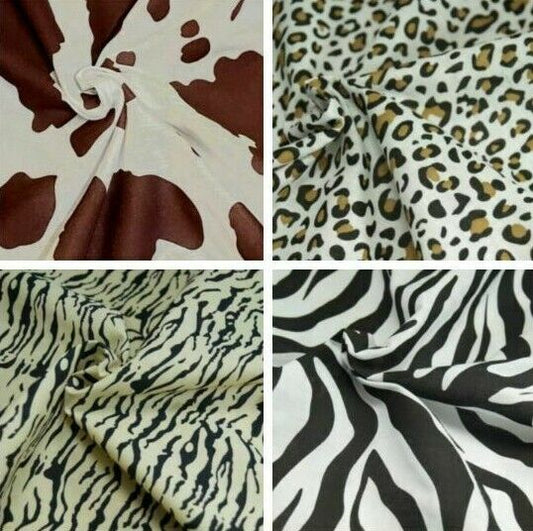 Animal Print Polycotton Fabric Tiger Zebra Leopard Cow Material Dress Craft