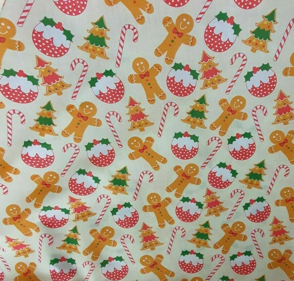 Gingerbread Men Christmas Polycotton Fabric Candy Cane Christmas Pudding Xmas