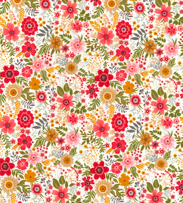 Floral 100% Cotton Poplin Fabric Rose & Hubble Mixed Flowers Floral Wildflower