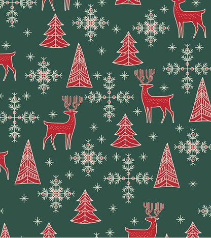 100% Cotton Christmas Fabric Reindeer Holly Xmas Sewing Craft Red Green Material