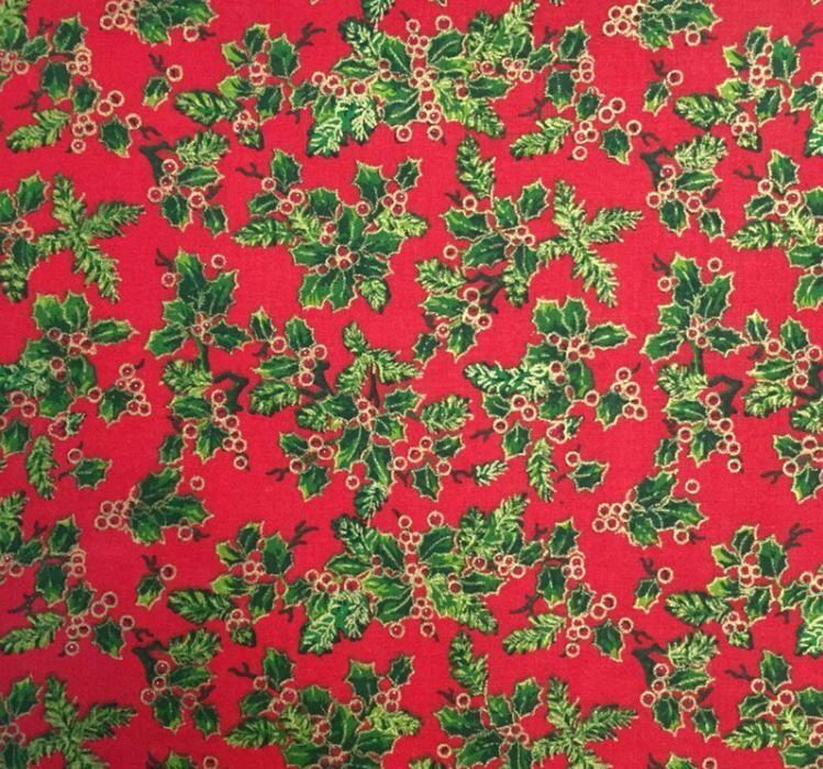 Holly 100% Cotton Christmas Fabric Xmas Sewing Craft Red Green Material