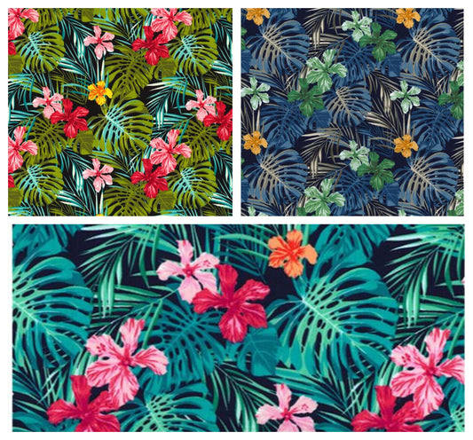 Palm Leaves Tropical 100% Cotton Poplin Fabric Rose & Hubble Dressmaking Craft