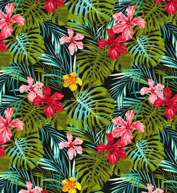 Palm Leaves Tropical 100% Cotton Poplin Fabric Rose & Hubble Dressmaking Craft