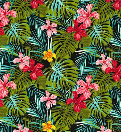 Palm Leaves Tropical 100% Cotton Poplin Fabric Rose & Hubble Dressmaking Craft