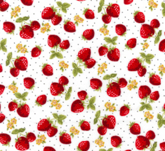 Strawberry 100% Cotton Poplin Fabric Rose & Hubble Strawberries Polka Dots