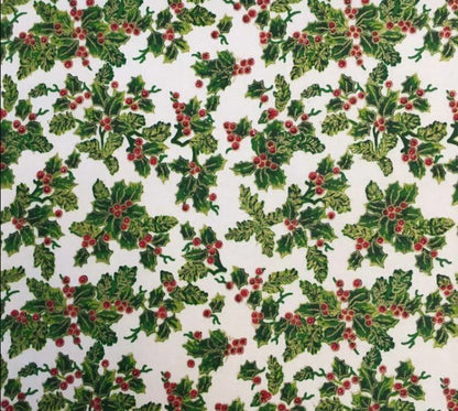 100% Cotton Christmas Fabric Reindeer Holly Xmas Sewing Craft Red Green Material