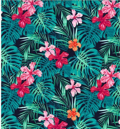 Palm Leaves Tropical 100% Cotton Poplin Fabric Rose & Hubble Dressmaking Craft