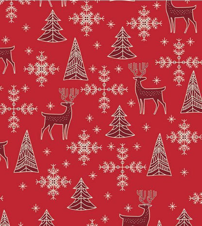 100% Cotton Christmas Fabric Reindeer Holly Xmas Sewing Craft Red Green Material