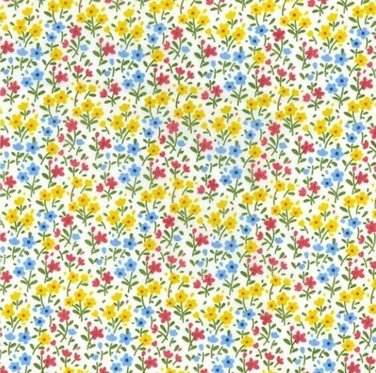 Floral Polycotton Fabric Yellow Flowers Mixed Flowers Sewing Craft