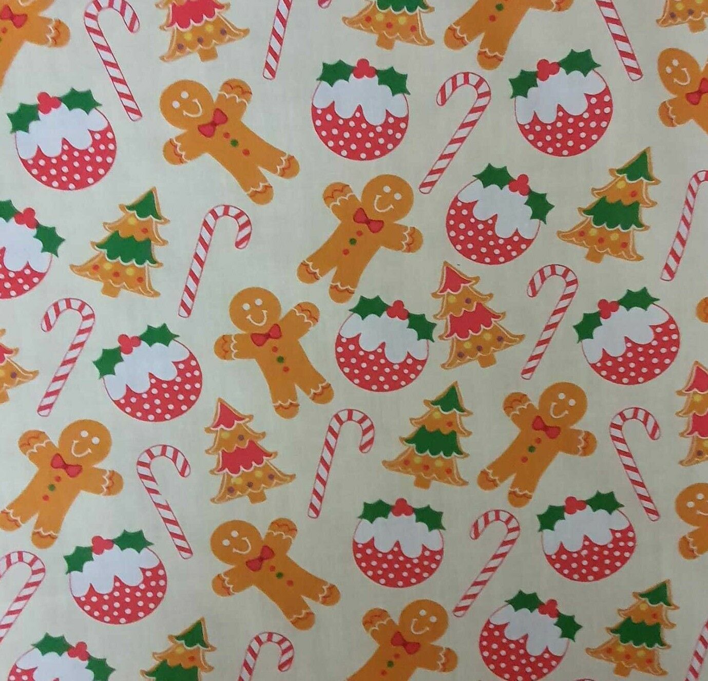 Gingerbread Men Christmas Polycotton Fabric Candy Cane Christmas Pudding Xmas