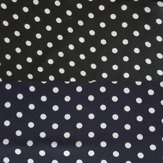 Dressmaking 100% Viscose Rayon Fabric Navy Blue & Black White Polka Dot 140cm