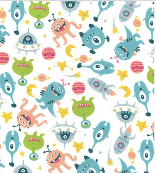 Alien Polycotton Fabric Spaceship Stars Craft Material Sewing Kids Novelty