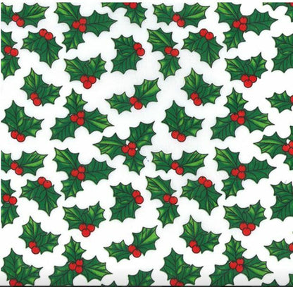 Christmas Polycotton Fabric Holly Santa Reindeer Snow Gingerbread Men Xmas