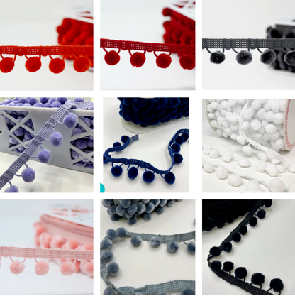 Pom Pom Trimming By the Metre 15mm Balls Crafts Sewing Cushions Trim