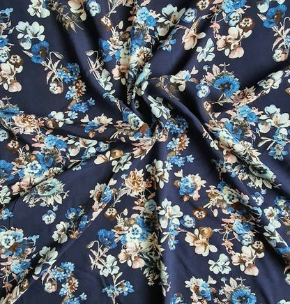 100% Viscose Fabric Floral Flowers Dress Material Dressmaking Sewing