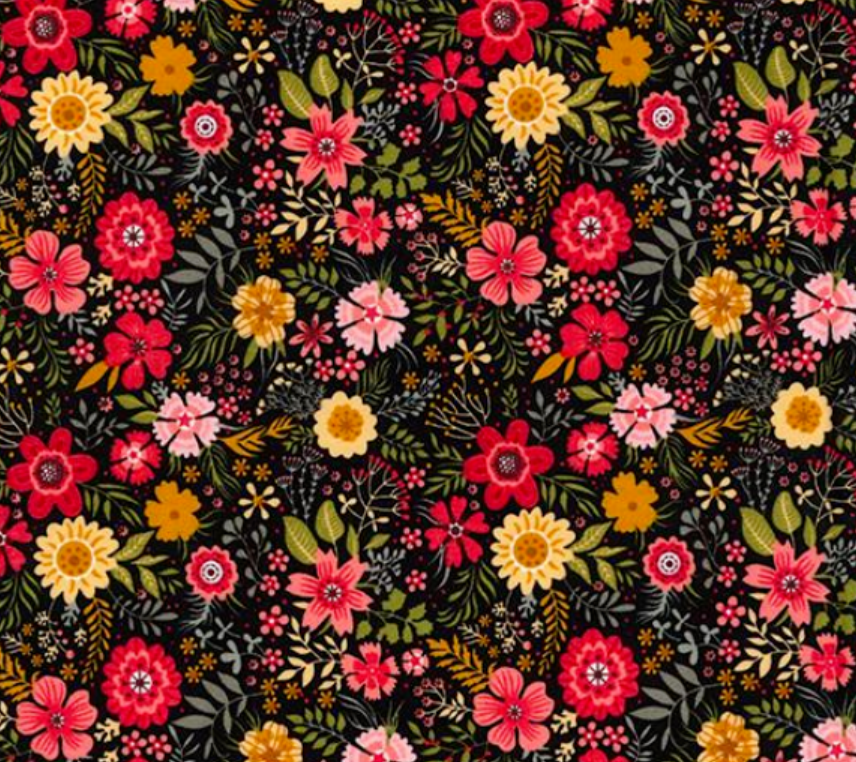 Floral 100% Cotton Poplin Fabric Rose & Hubble Mixed Flowers Floral Wildflower