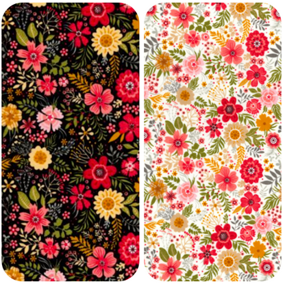 Floral 100% Cotton Poplin Fabric Rose & Hubble Mixed Flowers Floral Wildflower