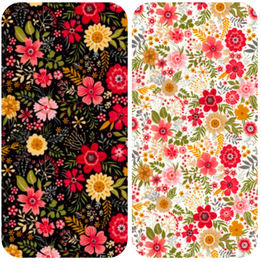 Floral 100% Cotton Poplin Fabric Rose & Hubble Mixed Flowers Floral Wildflower