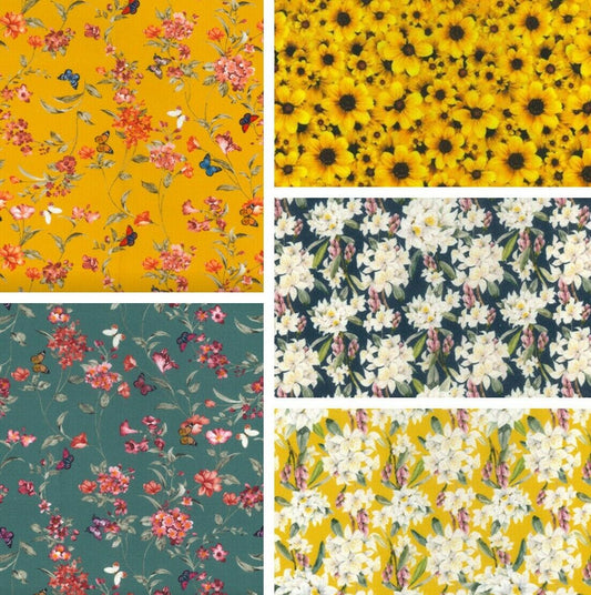 Floral 100% Cotton Fabric Butterflies Sewing Craft 150cm Wide Dressmaking