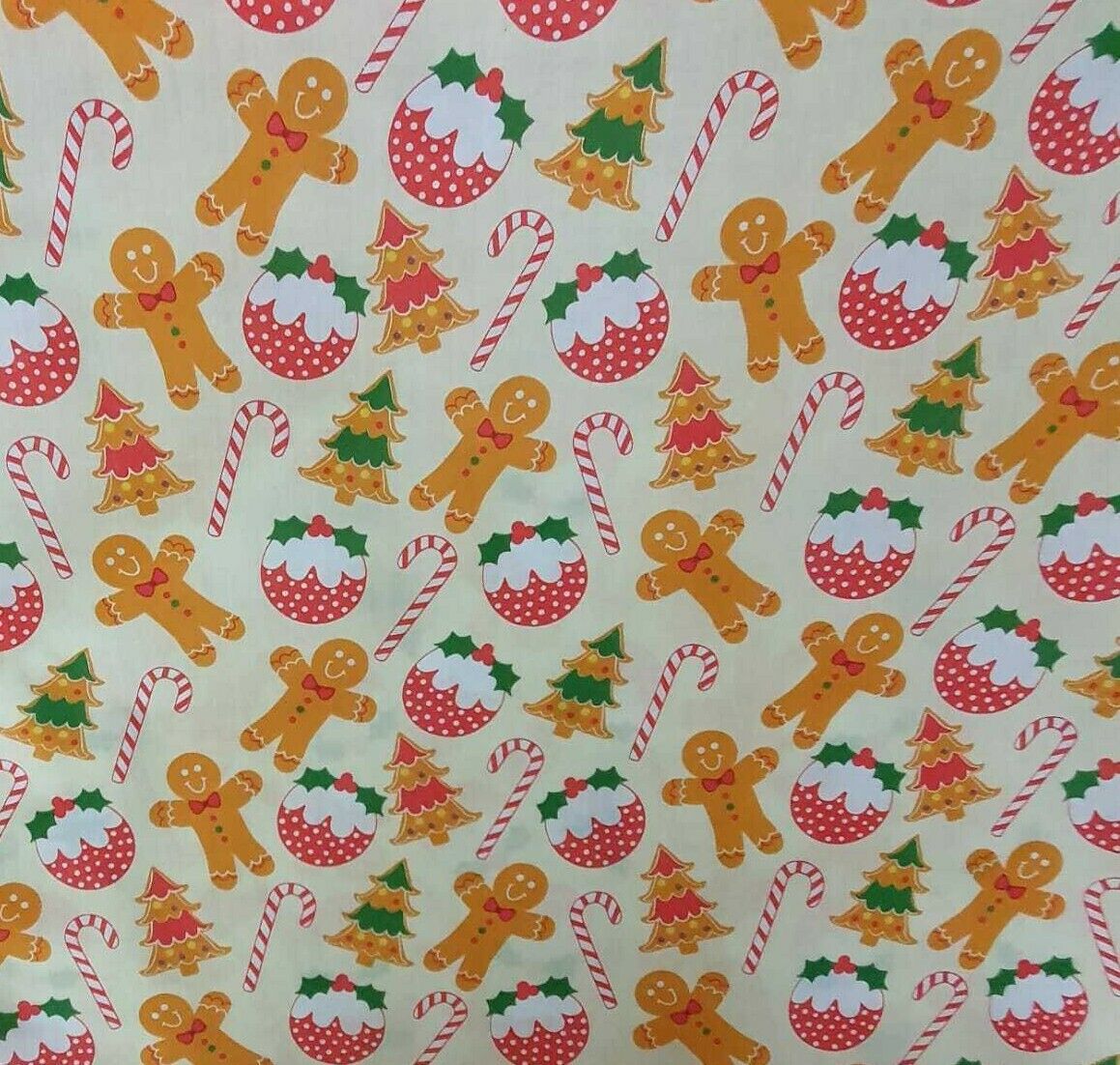 Gingerbread Men Christmas Polycotton Fabric Candy Cane Christmas Pudding Xmas